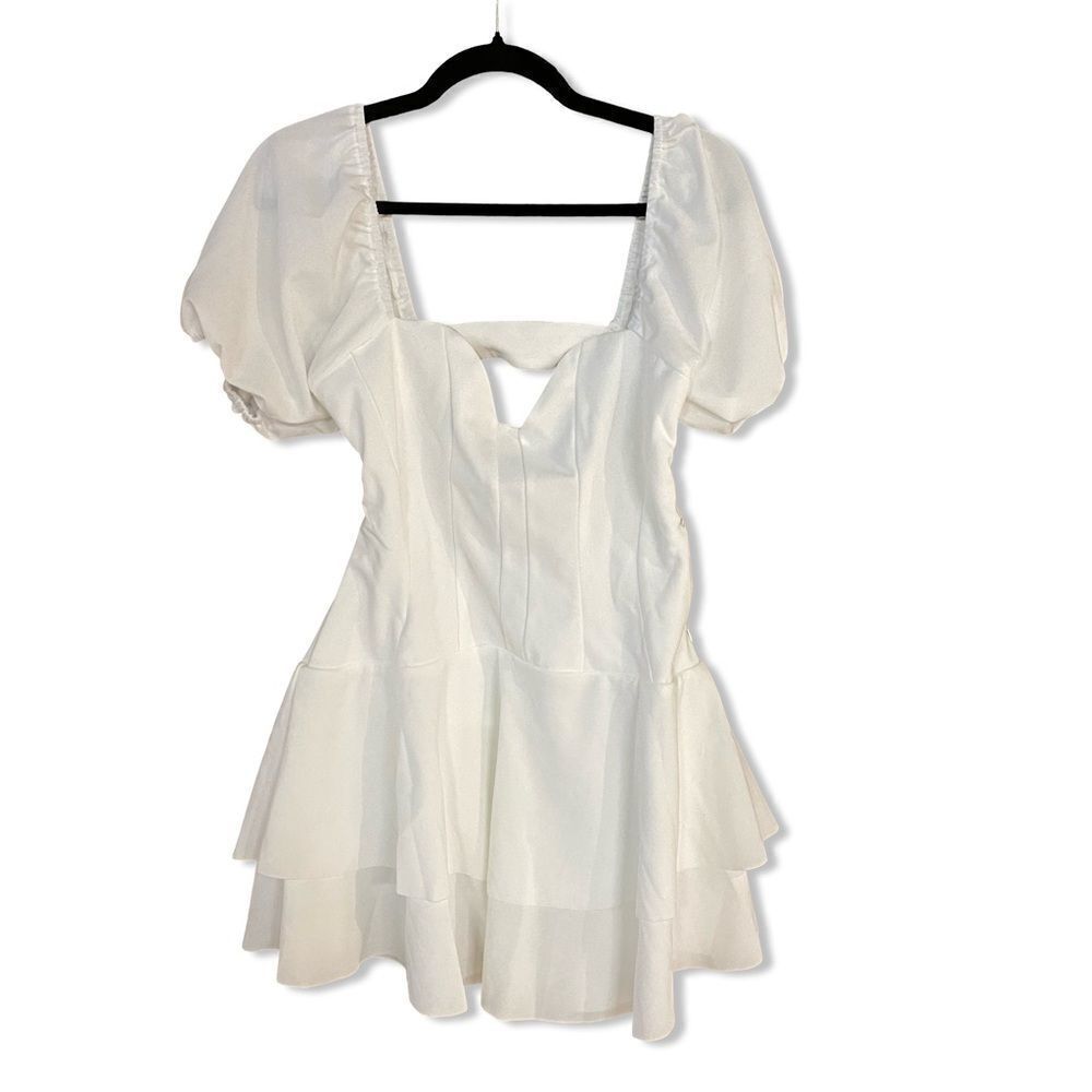 NWT SNDYS Barcelona Dress white mini puff sleeve Revolve M - Picture 4 of 9